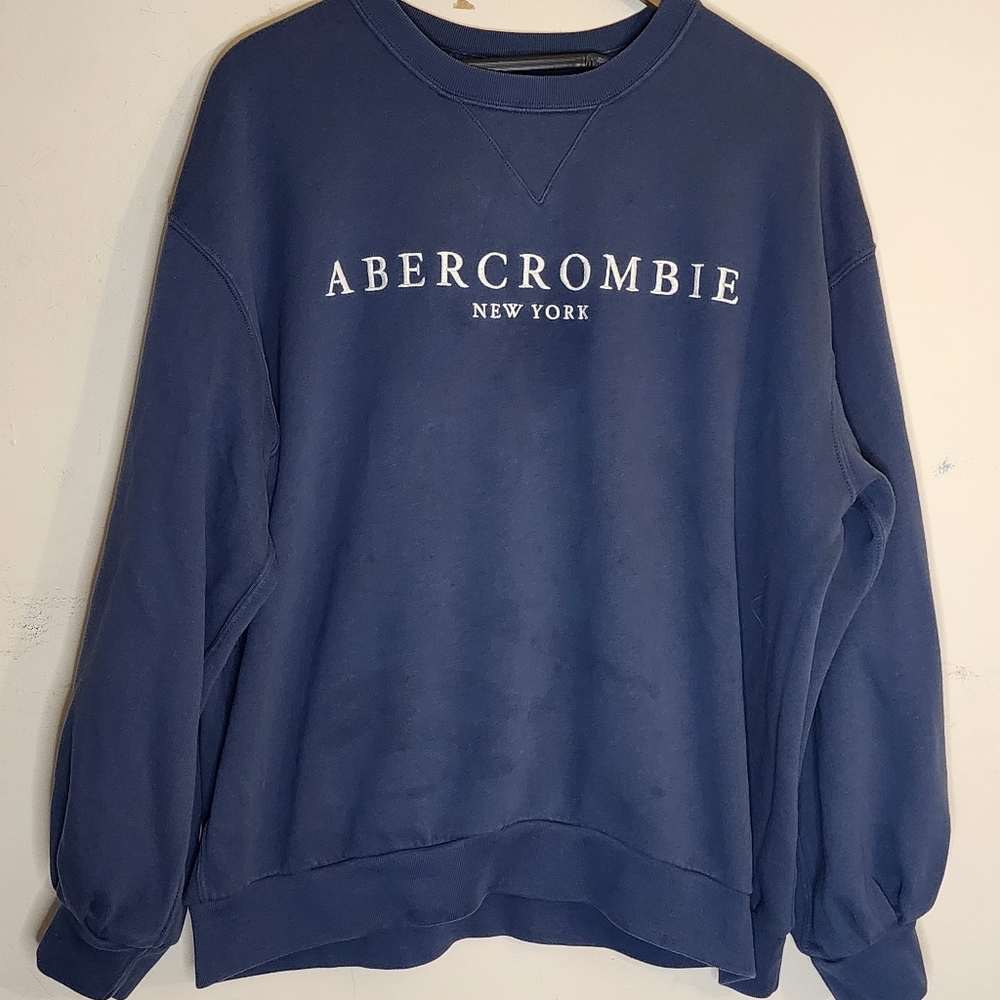 Abercrombie & Fitch Blue Crew Neck Spellout Sweatshirt, sz XL